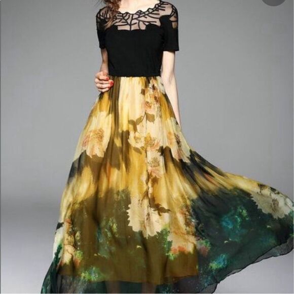 Queen Mulock Abstract Floral Dress M - Picture 1 of 7
